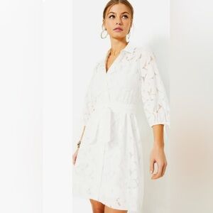 AMRITA 3/4 SLEEVE SHIRTDRESS, RESORT WHITE FLORA FAILLE